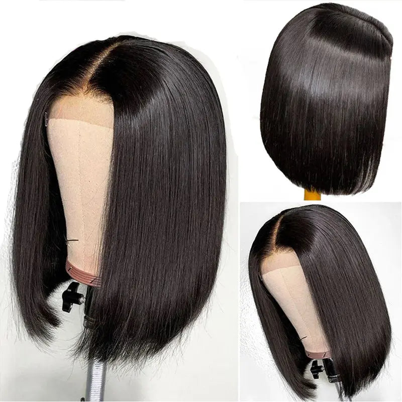 Wig High Temperature Silk Front Lace Wig Headgear Human Hair Wigs For Black Women Middle Part BOB eprolo