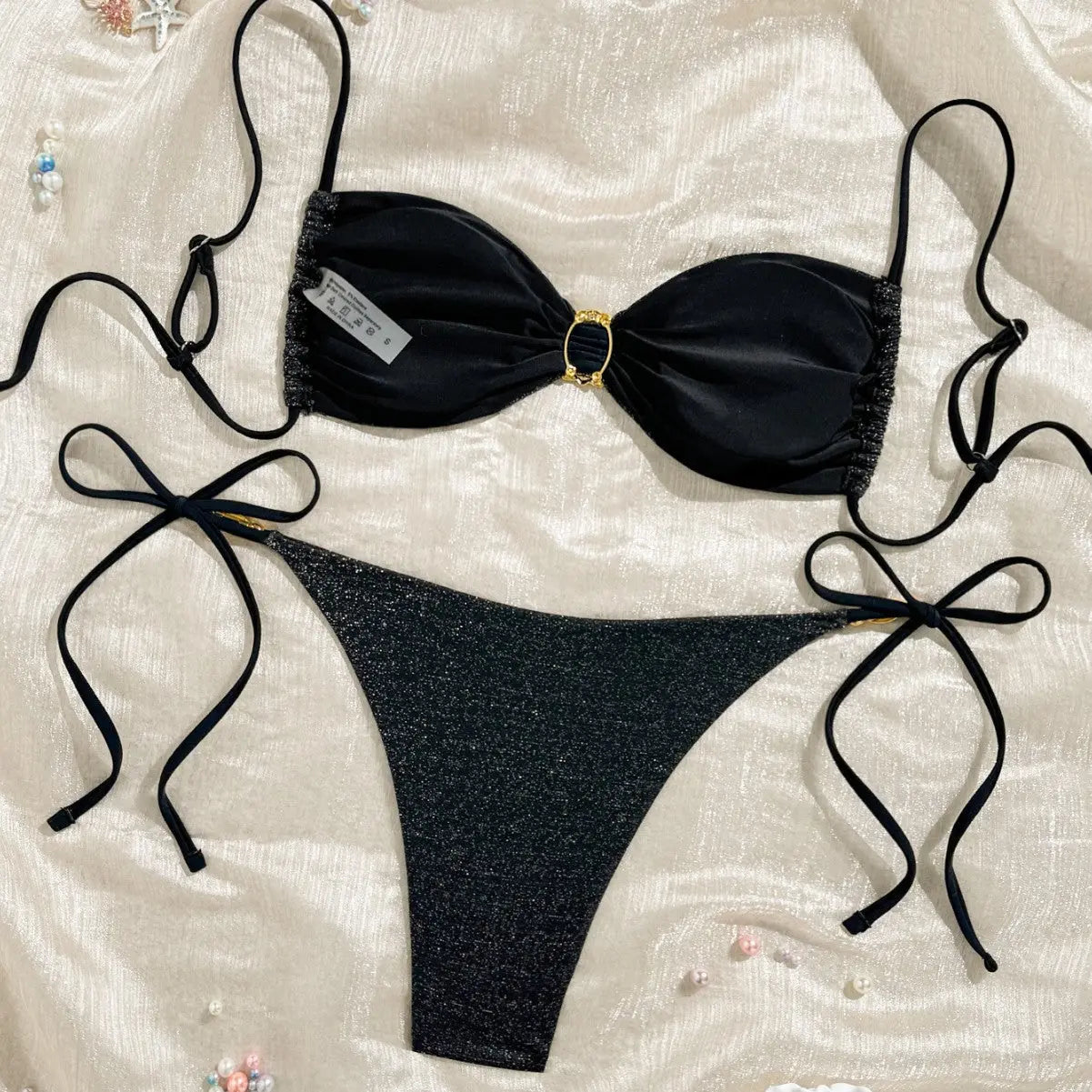 Bikini Set for Women, Sexy Beach Swimwear with Tie-Up Detail, Casual Vacation Style Bikini eprolo