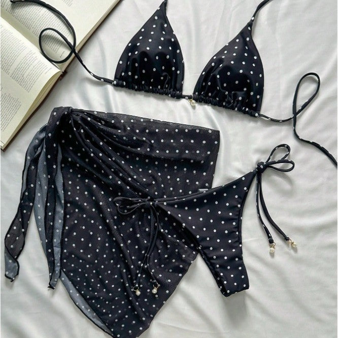 Polka Dot Bikini Set with Neck Strap Separated Swimwear