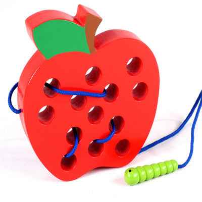 Insects Eat Apples 0.33 Threading Hands On Toys Children's Early Education Puzzle Wooden Toys Montessori Early Education Beads Threading Building Blocks Threading Game Building Blocks