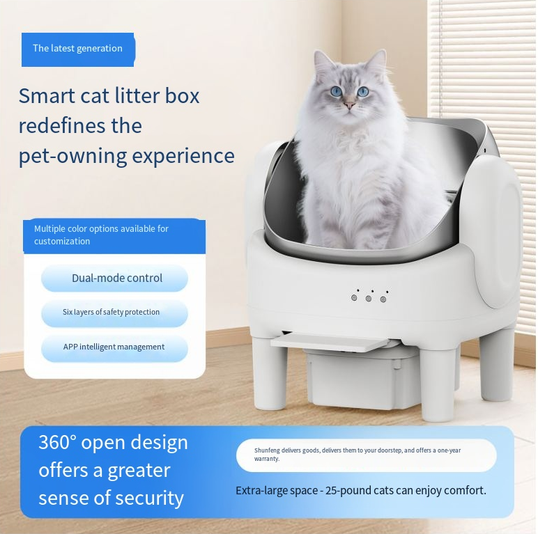 Smart Automatic Cat Litter Box with Open Design, Electric Self-Cleaning, Auto Scoop, Full-Size Intelligent Cat Toilet