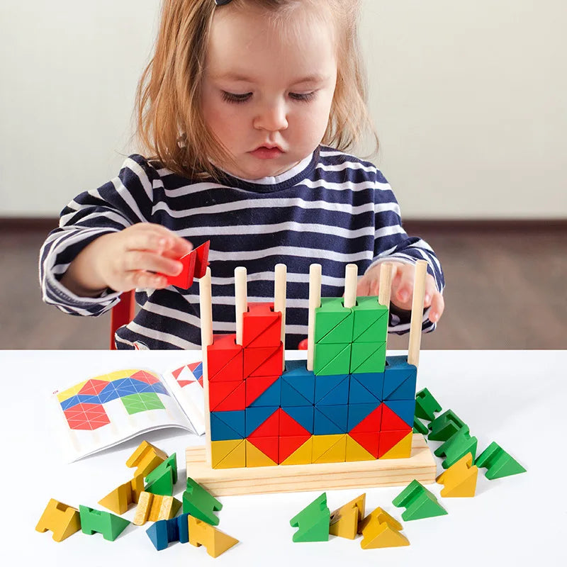 Children's early education toys Ring rainbow wooden blocks thinking training hand eye coordination disc breakdown Jenga