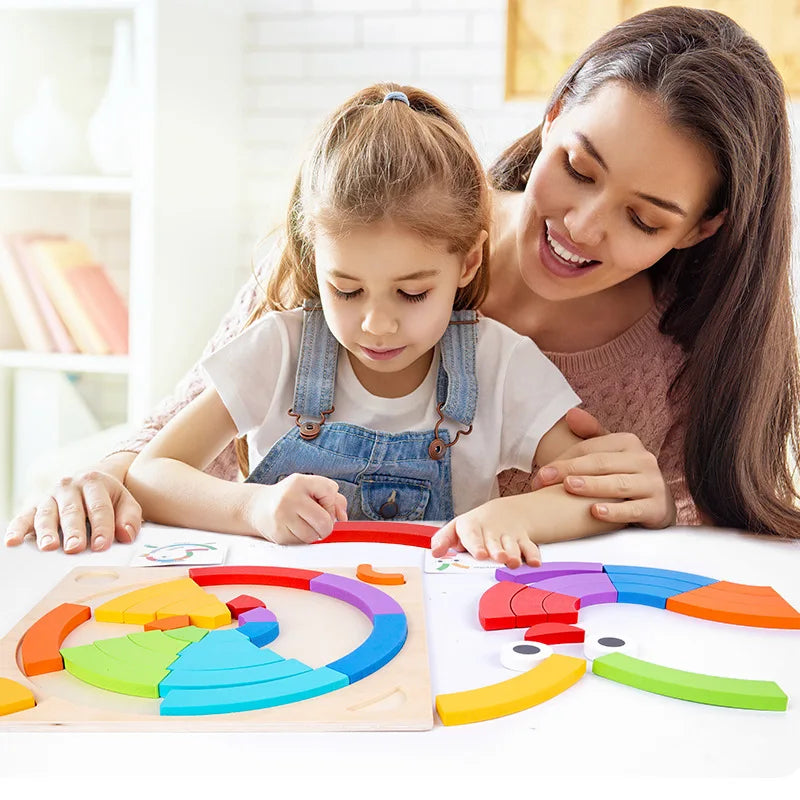 Children's puzzle blocks puzzle boards rainbow colors shape recognition early education puzzle toys tabletop games ﻿