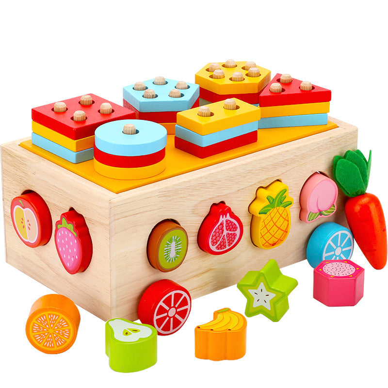 Wooden shape matching set, pole pulling radish multifunctional children's early education puzzle combination set, cognitive toy