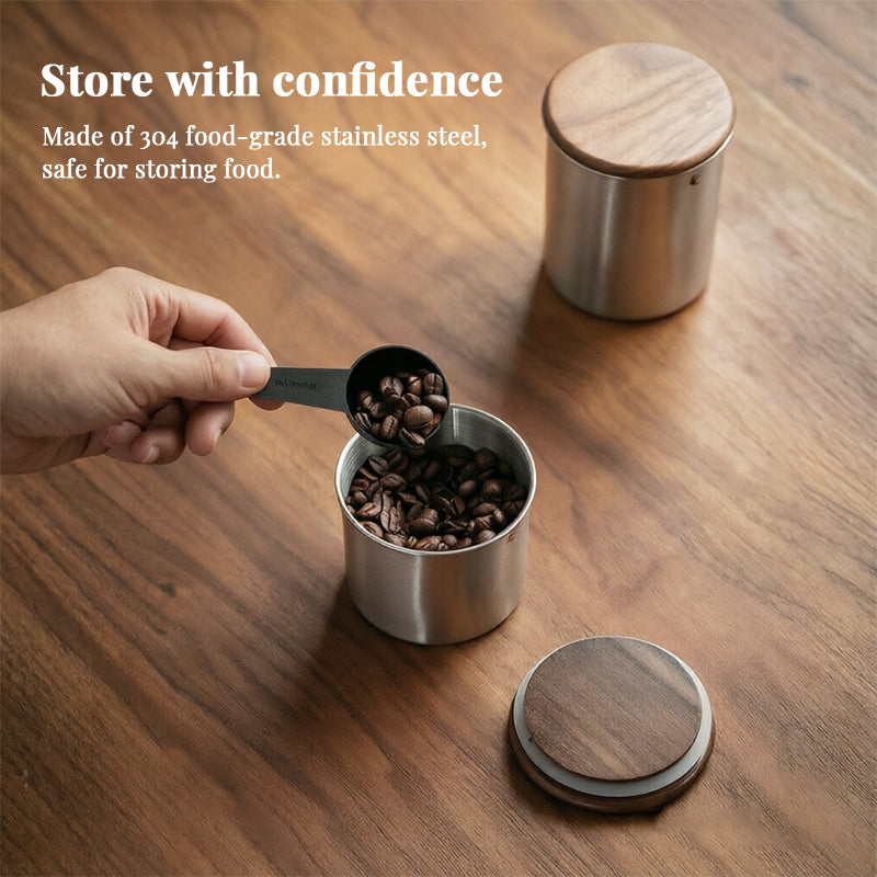 New Stainless Steel Matcha Tea Canister 380ml 560ml with Wood Lid – Sugar Caramel Storage Jar